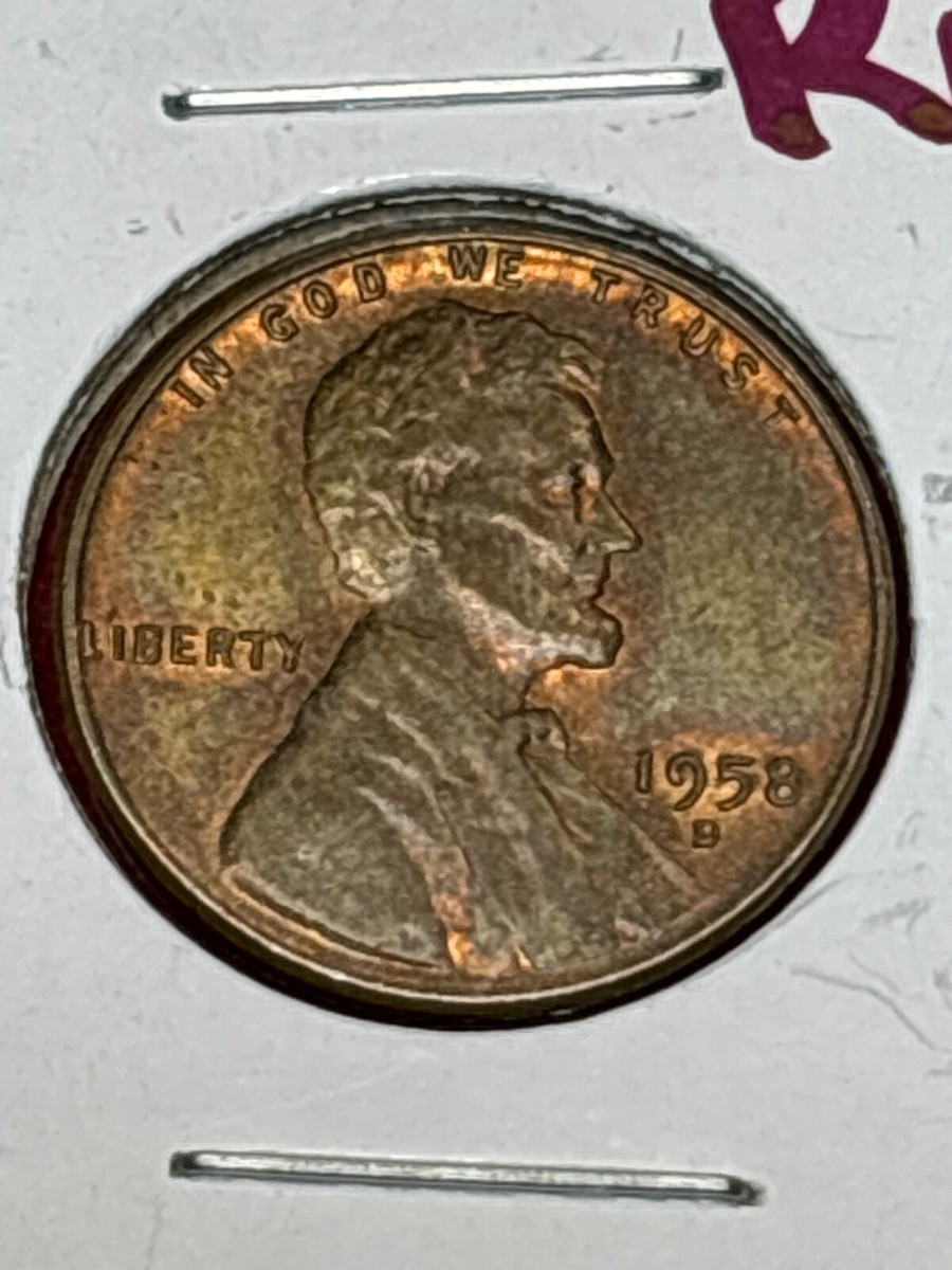 1958-D Lincoln Wheat Cent Penny L On Rim & Large 