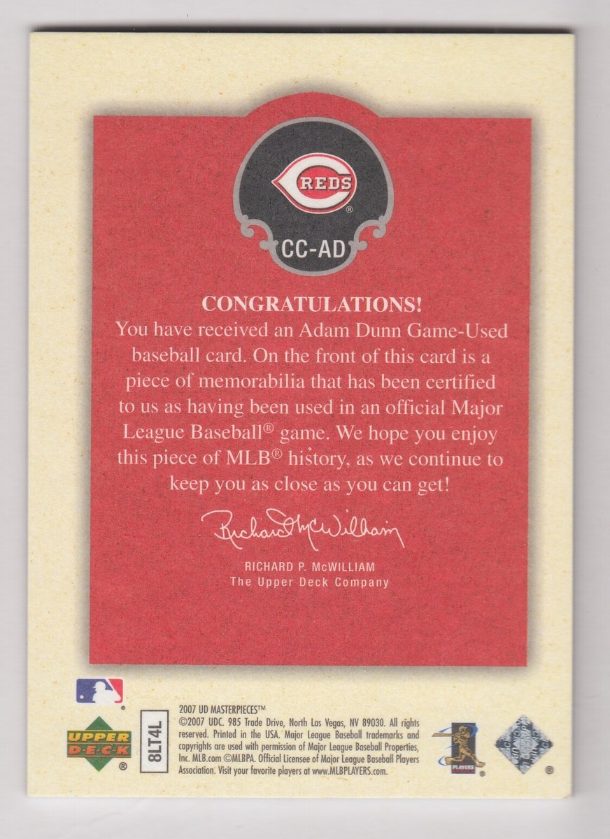 Adam Dunn 2007 UD Masterpieces Captured on Canvas GU Jersey Card