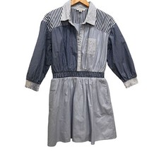 American Eagle Outfitters Dress Blue White 100% Cotton Shift Dress Size Medium