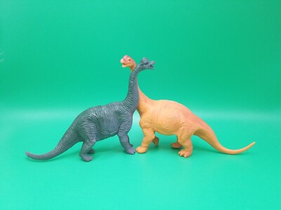 Brachiosaurus Dinosaur Toy Animal Set Jurassic Collectible Lot Orange Green Set