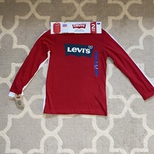 Levi Boy's Long Sleeve Logo Cotton Blend Crew Neck T-Shirt Set, 2 Pack 10/12 New