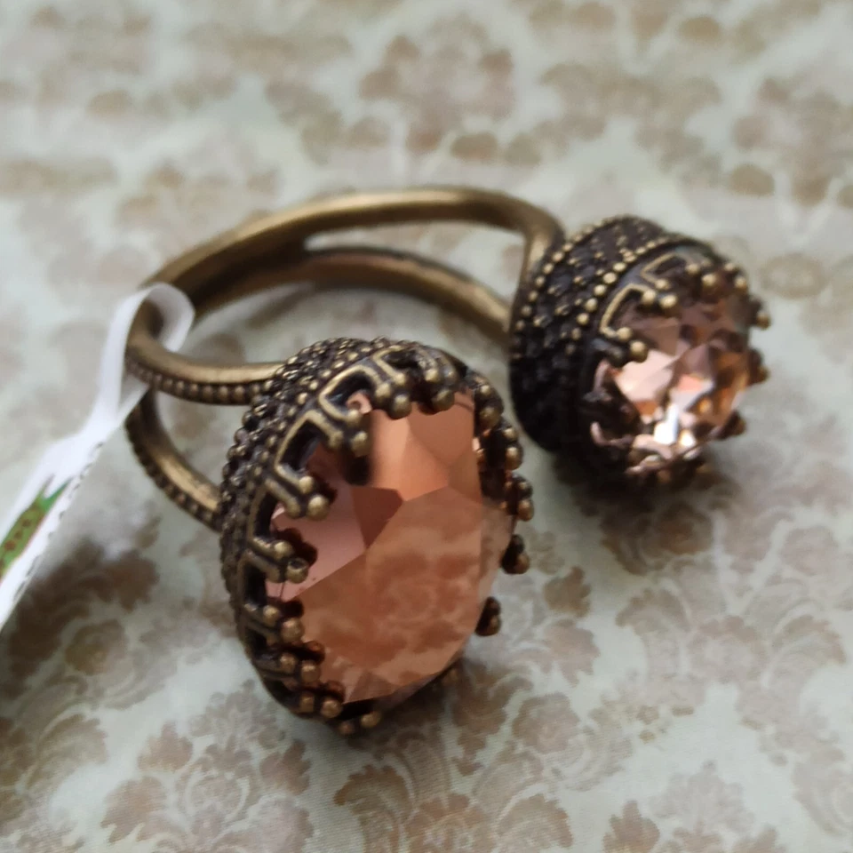 Anillo Michal Negrin Corona Superior Abierta y Grande Marrón Bronce Cristales Metálicos Nueva Caja Foto 3 de 4