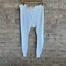 Vintage 80s 90s Long John Thermal Pants Waffle Knit White Underwear Long Pants