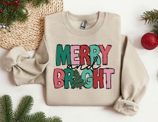 Christmas Tree Sweatshirt, Merry Bright Crewneck, Family Matching Hoodie