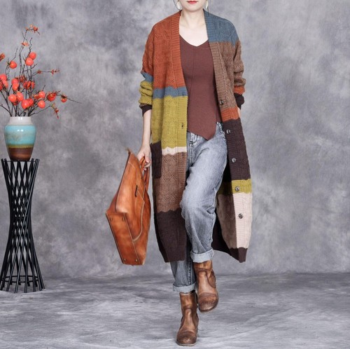 2024 Fashion Womens Knitting Overcoats V Neck Casual Cardigan Sweaters Long Coat - Bild 17 von 25