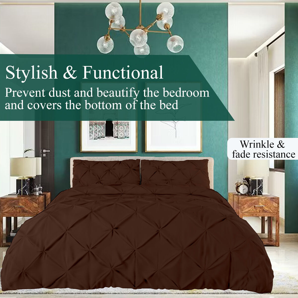 Pinch Pleat Duvet Cover Set, Luxurious Premium Pintuck Chocolate Comforter  Cover