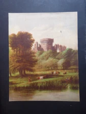 Colour illustration full page print Victorian soft Windsor Castle lithograph