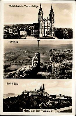 Maintal 3-fach Mehrbild AK 1951 Wallfahrtskirche Vierzehnheiligen Schloss Banz