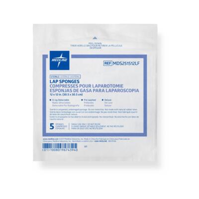 X-Ray Detectable Sterile Lap Sponge, 12'' x 12'', Pack of 5