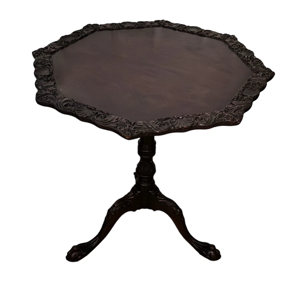 Mesa de vino de té vintage con incrustaciones de madera de caoba Foto 2 de 4