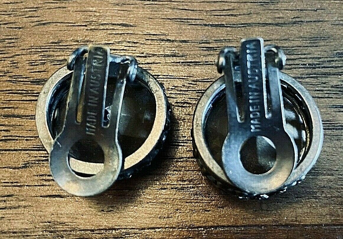 Antique BLUE SAPPHIRE Glass Austrian Crystal CLIP EARRINGS View 6