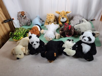 Lot of 15 Plush Ganz Webkinz Frog  Pig Dog Whale Panda elephant 
