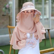 Lady Wide Brim Sun Hat Face Neck Flap Cap Foldable Beach Bucket Hat Shawl Summer