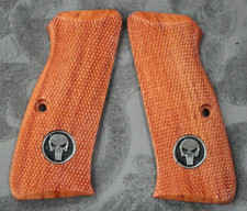 Empuñaduras de madera para CZ 75, 85, tamaño completo a cuadros Punisher Skull # plata aleatoria