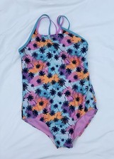 Speedo Girls Racerback Sport Splice One Piece Swimsuit Pink Purple Umbre Palms