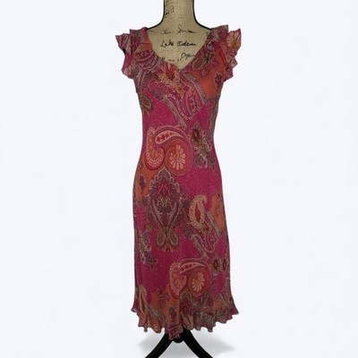 Y2K Tess Dress Sz 8 Silk Pink Paisley Sheer Overlay Flutter Fairy Whimsy Vintage