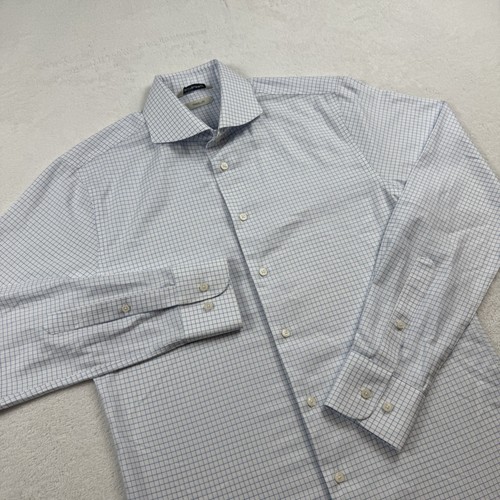 Suitsupply Traveller Shirt man’s 38/15 Blue white checkered long Sleeve ButtonUP - Picture 3 of 15