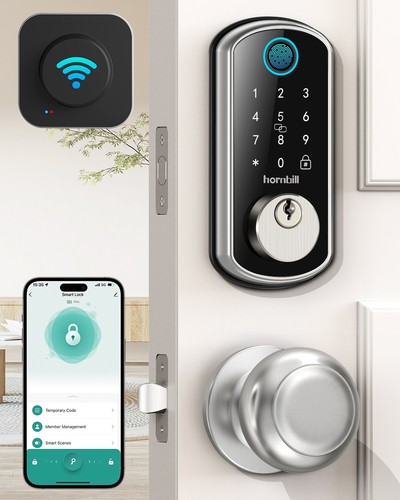 HORNBILL WiFi Smart Door Lock Set with Knob Fingerprint Keyless Digital ...