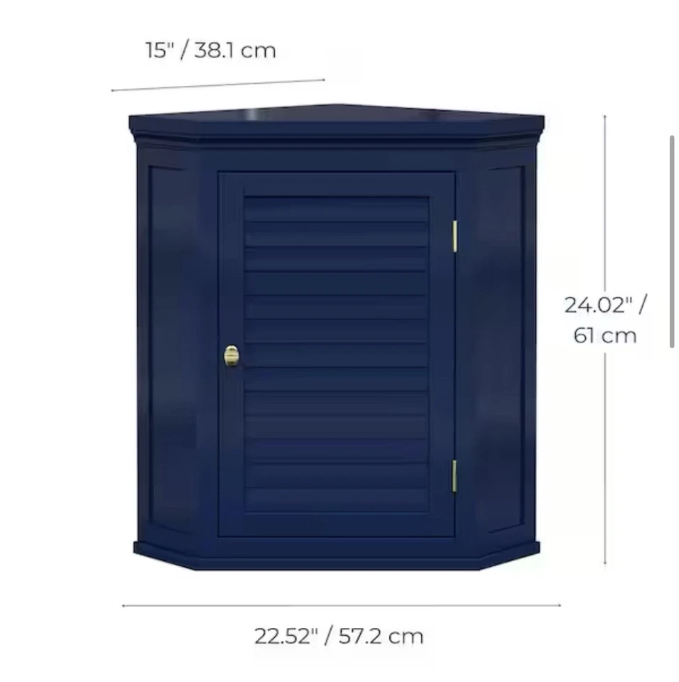 Gabinete de baño de pared esquinero azul marino Teamson Home Glancy 15”x22,5”x24” Foto 3 de 4