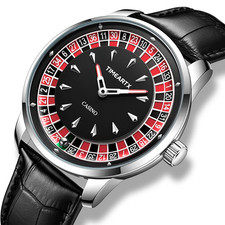 TIMEARTX Casino Men's Watch Roulette Quartz Movement Stainless Steel Wristwatch
