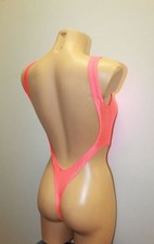 Women Thong Leotard 201-07 Very Open Back Coral Spandex Size M