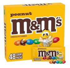 M M'S Peanut Chocolate Candy, Full Size 1.74 oz Bag, Pack of 48 Bulk Candy Choco