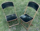 Pair Of Stakmore Antique Metal Folding Chairs Gold Painted, Green Velvet Seats 2 — photo 1