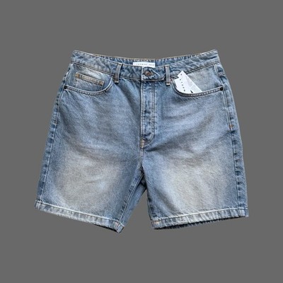 Topman Straight Leg Denim Shorts Light Blue Wash 34 NWT