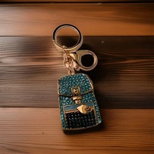 Blue Rhinestone Purse Shaped Bag Charm Keychain W/Gold-tone Hardware 2 Tone Pink