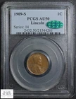 1909 S Lincoln Wheat Copper Cent 1C PCGS AU 50 CAC