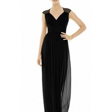 Alfred Sung Women's 2 Chiffon Knit Cap Sleeve V-Neck Maxi Dress $231 msrp J3-18