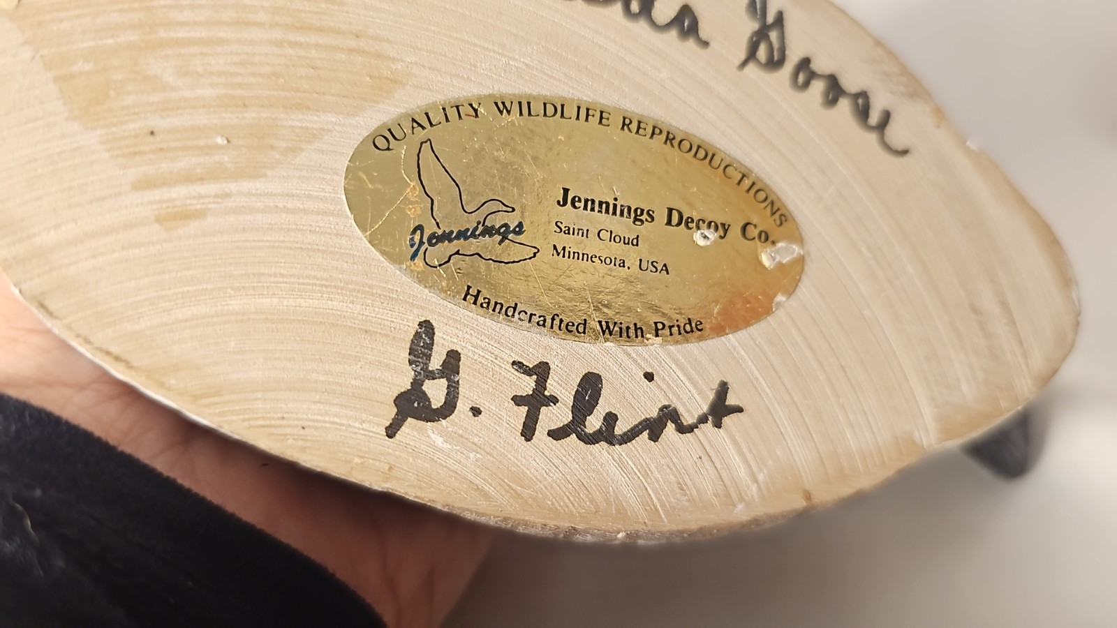 Vintage Jennings Decoy Co. St. Cloud Mn. Canada Goose signed by G. Flint 4" tall thumbnail 8