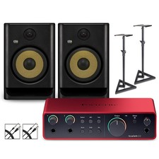 Focusrite 2i2 Gen4 with KRK ROKIT G5 Studio Monitor Pair w/Stands/Cables ROKIT 8
