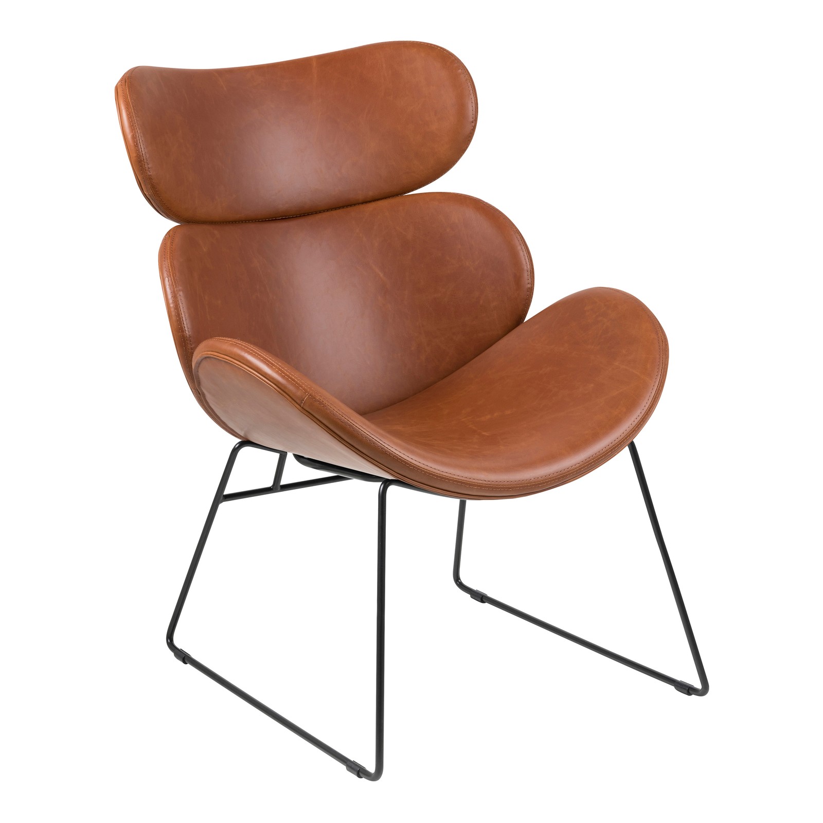 Brown Leather Lounge Chair - Modern Relaxing Armchair with Metal Legs