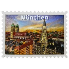 München Marienplatz by Night Briefmarke Poly Magnet Handarbeit Kühlschrankmagnet