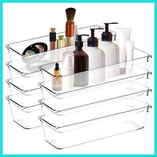 8 Pack Drawer Organizer - 3" X 9" Clear Acrylic Storage Bins with Non-Slip Pa...