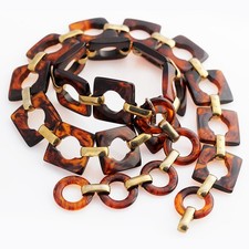 VTG 1970s YSL Yves Saint Laurent Tortoiseshell Lucite Link Belt Signed Adjusts