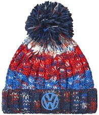 Cable Knit Pom Pom Beanie -With Embroidered VW Logo - Car, Van, Campervan VW Dub