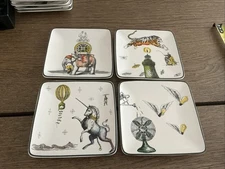 Pottery Barn 5.5" Square Appetizer Plate Set of 4 Elephant Tiger Unicorn Salad