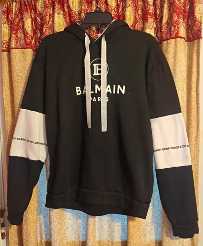 Balmain Paris Black/White Colorblock Logo Pullover Hoodie - product listing photo