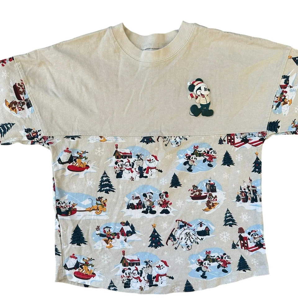Camiseta deportiva temática festiva de Navidad crema Mickey Mouse de los parques de Disney juvenil mediana Foto 4 de 4