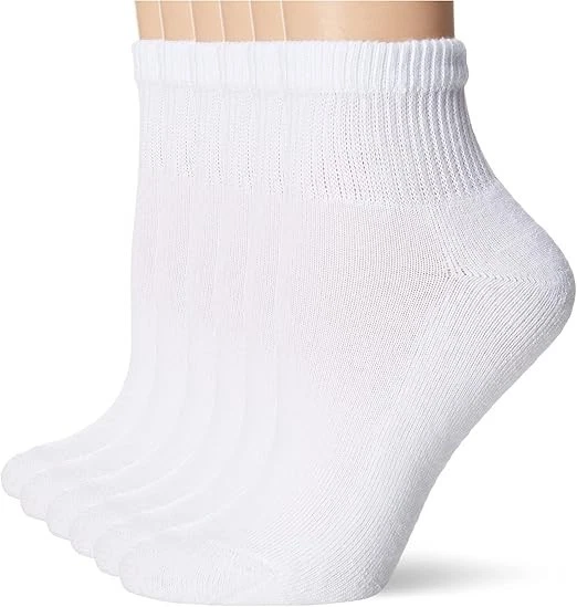 womens Ankle Socks, Comfort Toe Seamed, White & Black Available, 6-pack
