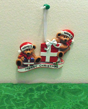 Personalized Teddy Bears Couple around presents Christmas Tree Ornaments