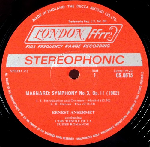 LONDON ffrr UK 1969 ED1 Magnard Lalo ANSERMET MEMORIAL ALBUM Symphony #3 CS-6615 - Picture 2 of 3