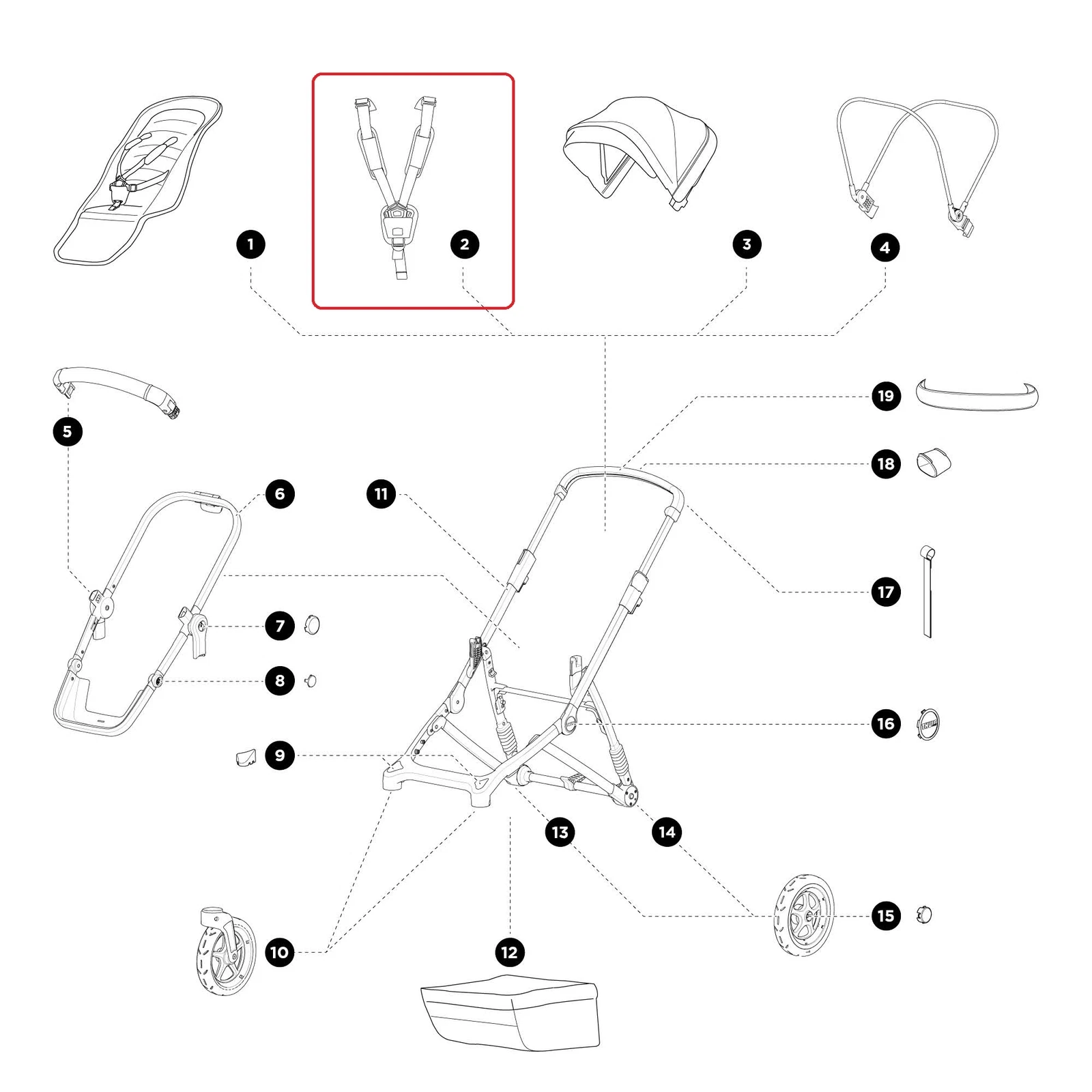 Thule Shoulder Pad (R+L) - Shd Grey for Thule Sleek City Buggy