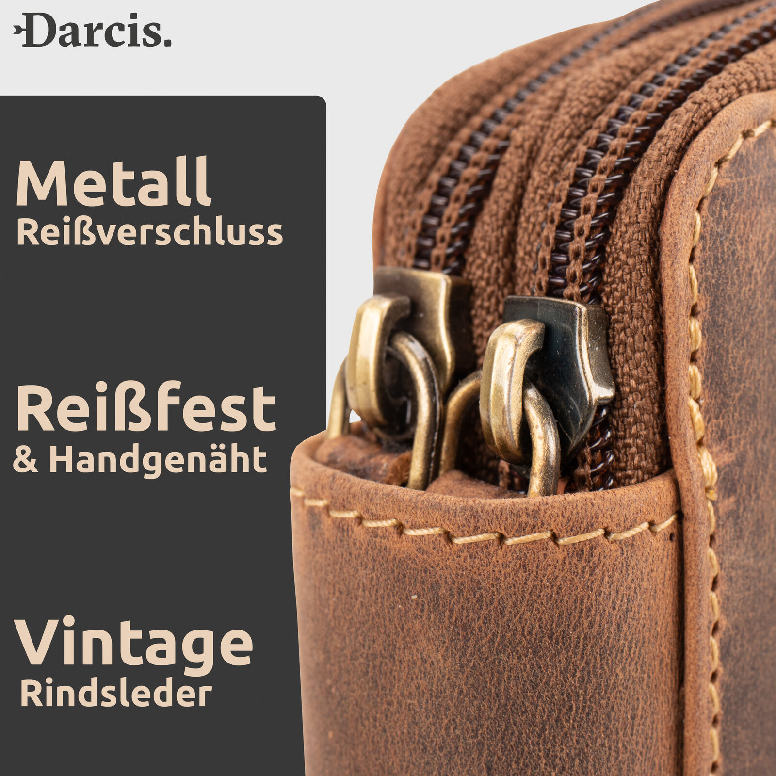 Darcis Federmäppchen Leder Braun - Stifteetui aus hochwertigem Rindsleder mit 33