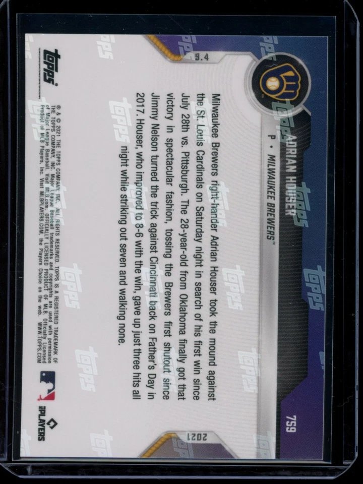 2021 Topps Now #759 Adrian Houser Blue Parallel Card #d /49 - Image 2 of 2