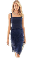 KALEIDOSCOPE NAVY BLUE SATIN LACE DRESS SIZE 8 NEW