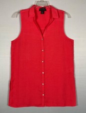 Tahari Dress Women XL Salmon Mini A Line Buttons Collared Sleeveless 100% Linen