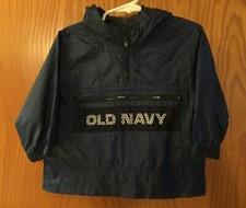OLD NAVY HOODED BLUE WINDBREAKER RAIN 1/4 ZIP JACKET TODDLER SIZE 12-24 MOS.